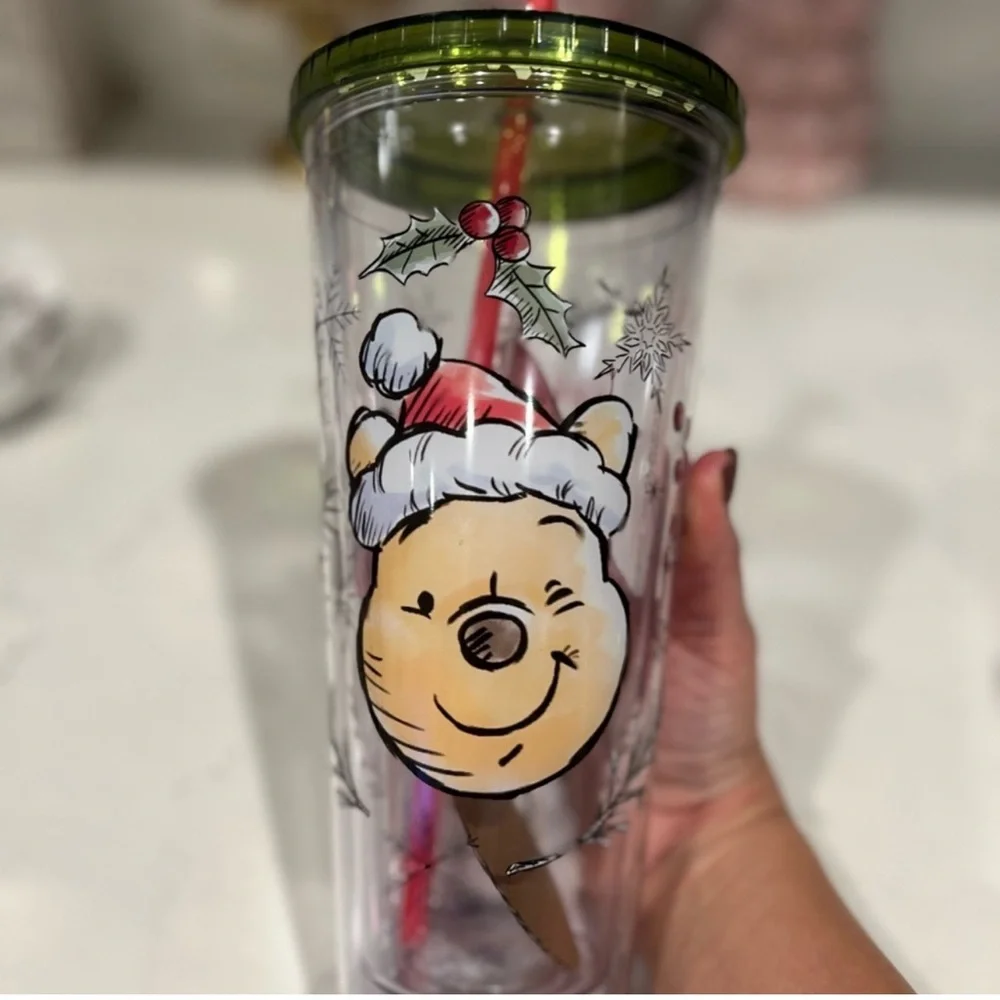 Disney Winnie The Pooh Christmas Holiday Tumbler with Straw